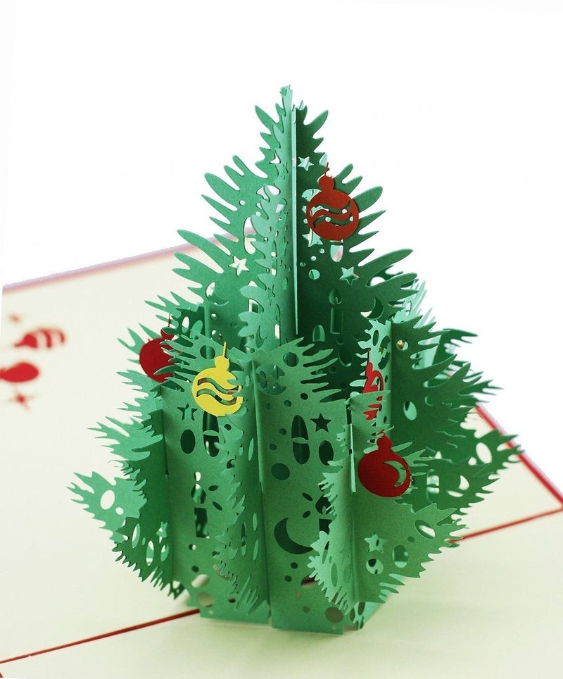 ENJOYPRO 3D Pop Up Christmas Tree Greeting Cards, Laser Cut card with Envelope for Xmas and Happy New Year (3D Christmas Tree, Pack of 1) - Image 1